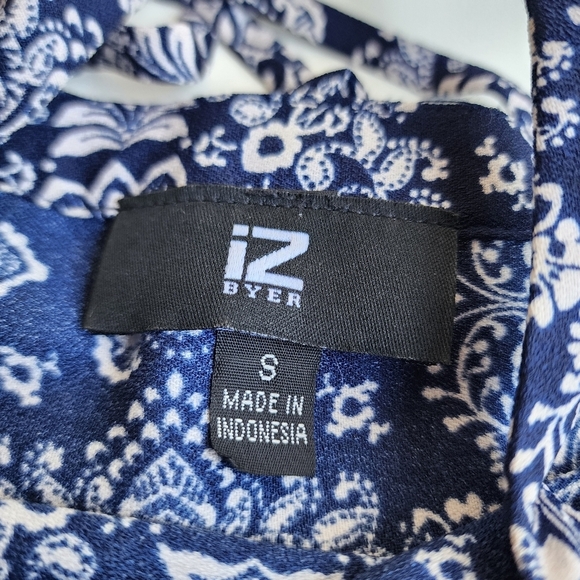 Iz Byer Blouse Top Womens Multi Floral Cold Shoulder Sleeve Halter Neck Blue S - Picture 10 of 11